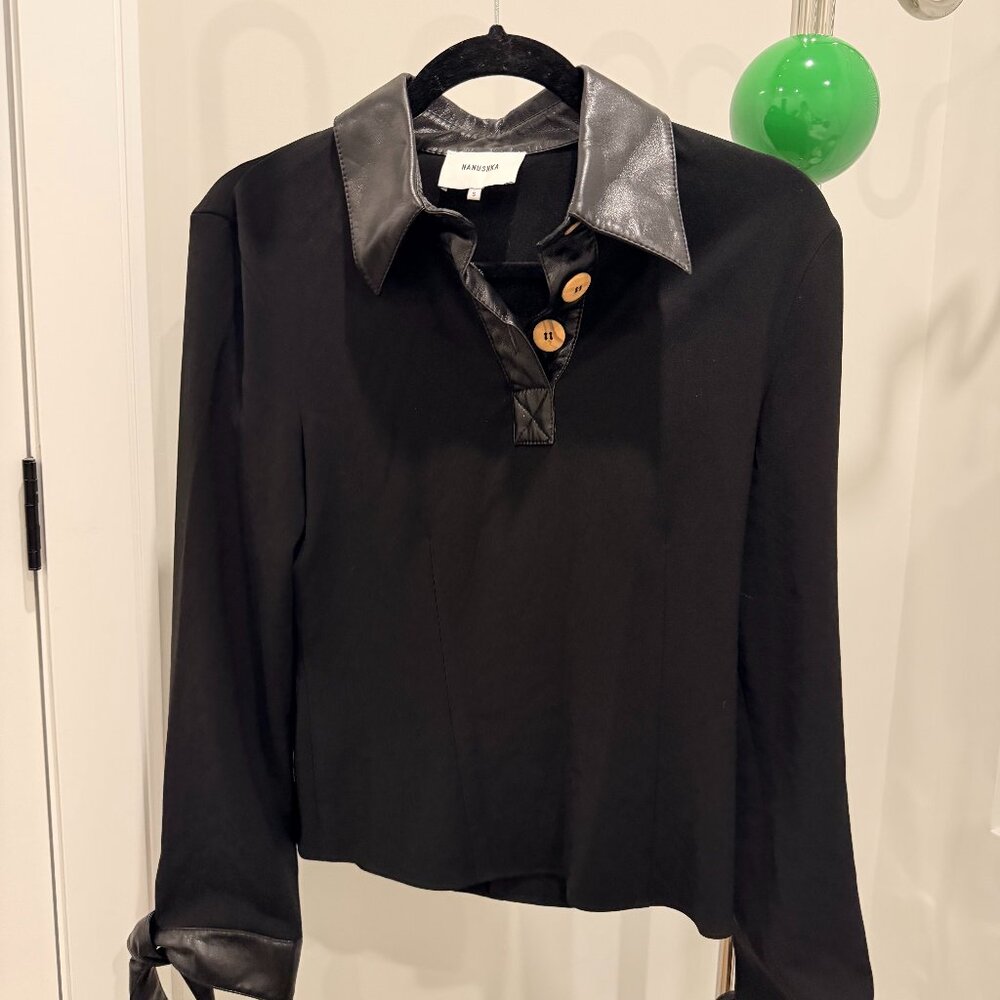 Nanushka Black Leather Collar / Sleeve Shirt Size S